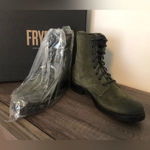 Frye Veronica Forest Green Suede Combat Boot NIB Size 8